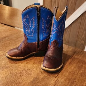 Old West Leather Blue and Brown Cowboy Boots